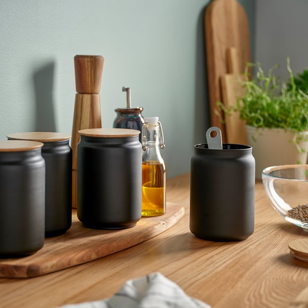 EKLATERA jar with lid, black, 1 l
