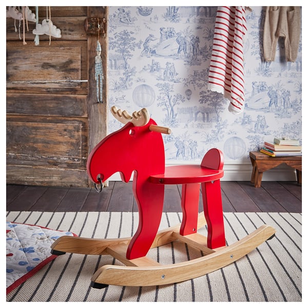 EKORRE rocking-moose, red/rubberwood, 73x29 cm