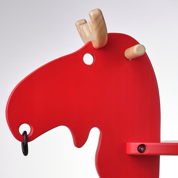 EKORRE rocking-moose, red/rubberwood, 73x29 cm