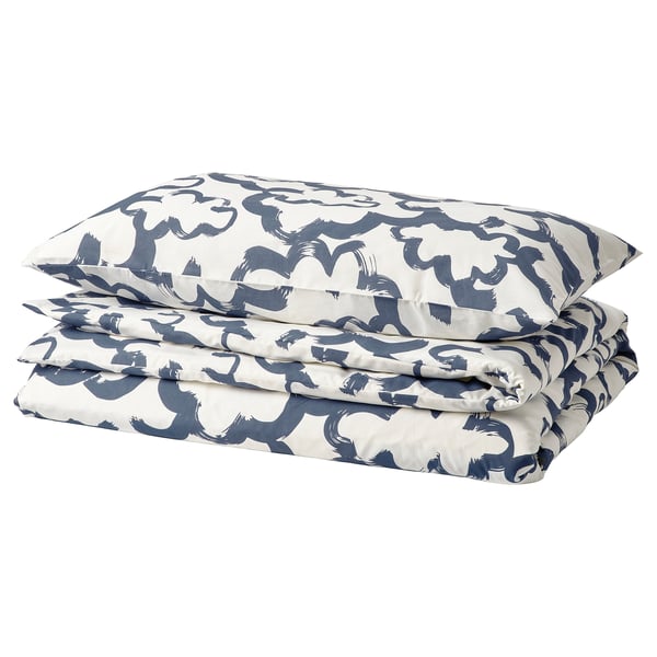 EKPURPURMAL duvet cover and pillowcase, white blue/cloud