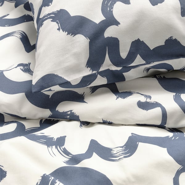 EKPURPURMAL duvet cover and pillowcase, white blue/cloud