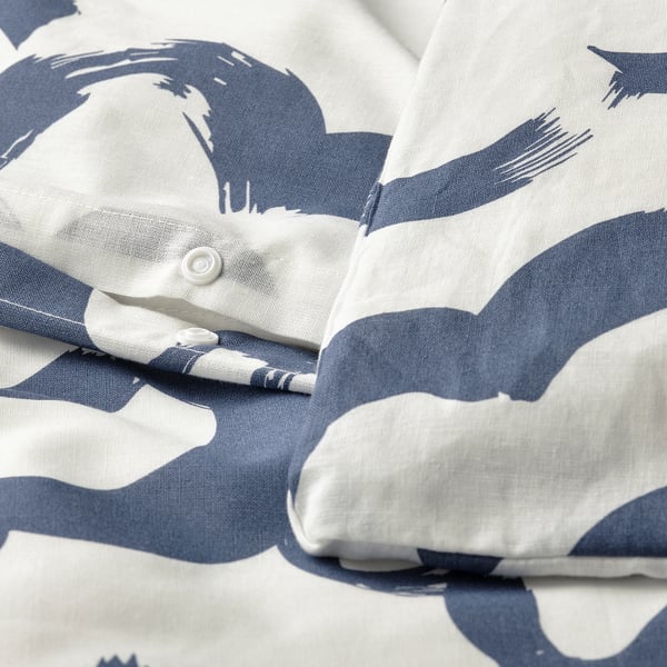 EKPURPURMAL duvet cover and pillowcase, white blue/cloud