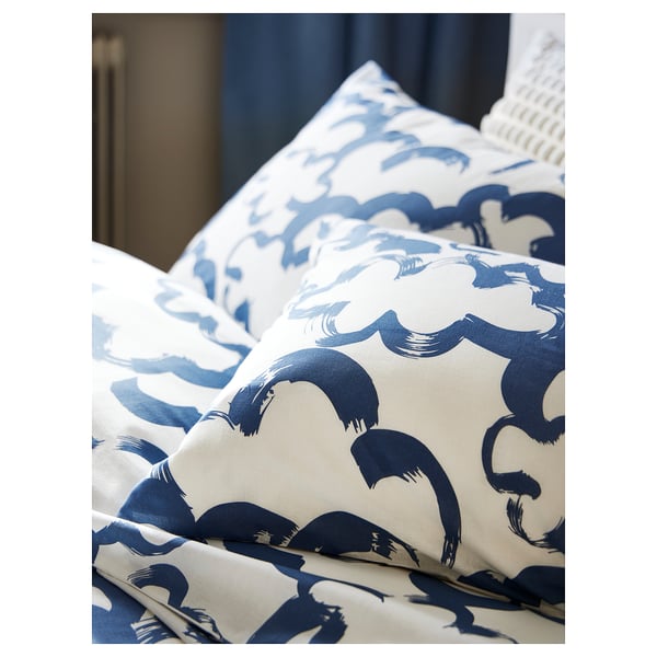 EKPURPURMAL duvet cover and pillowcase, white blue/cloud