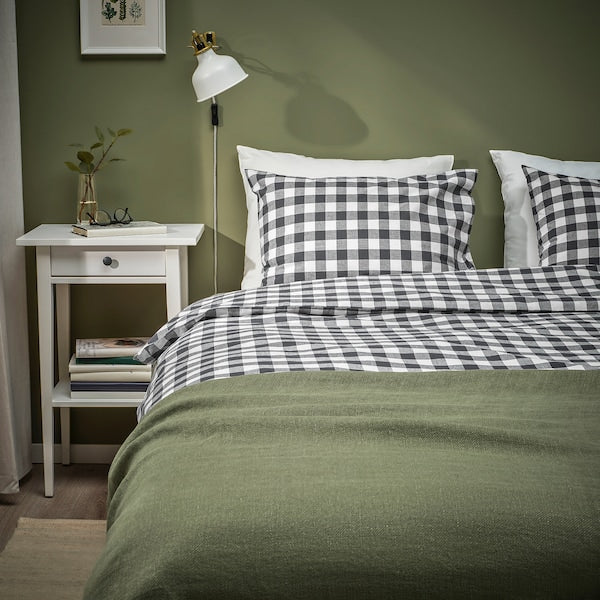 EKTANDVINGE - Duvet cover and 2 pillowcases, anthracite white/check, 240x220/50x80 cm