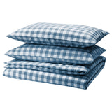 EKTANDVINGE duvet cover and 2 pillowcases, dark blue white/check, 240x220/50x80 cm