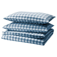 EKTANDVINGE duvet cover and 2 pillowcases, dark blue white/check, 240x220/50x80 cm