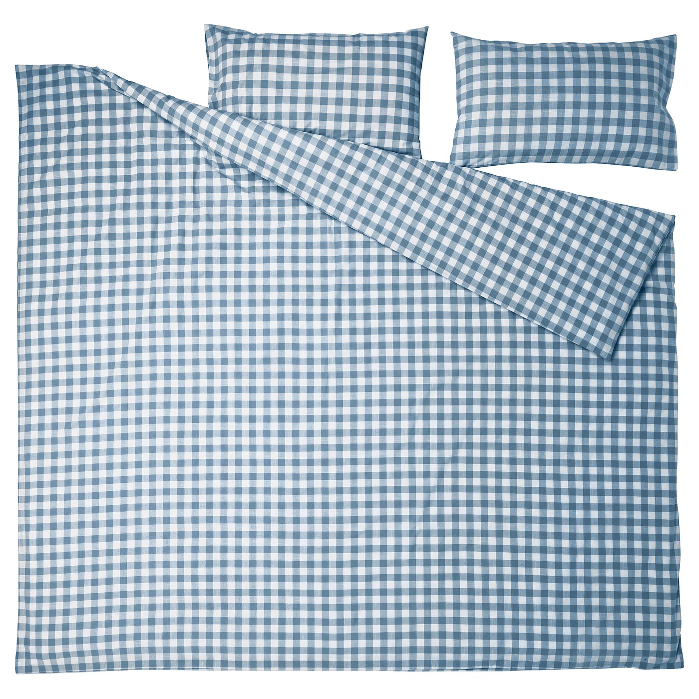 EKTANDVINGE duvet cover and 2 pillowcases, dark blue white/check, 240x220/50x80 cm