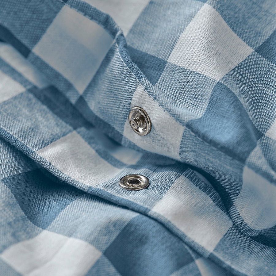 EKTANDVINGE duvet cover and 2 pillowcases, dark blue white/check, 240x220/50x80 cm