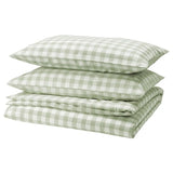 EKTANDVINGE duvet cover and 2 pillowcases, pale grey-green white/check, 240x220/50x80 cm