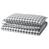 EKTANDVINGE duvet cover and pillowcase, anthracite white/check, 150x200/50x80 cm