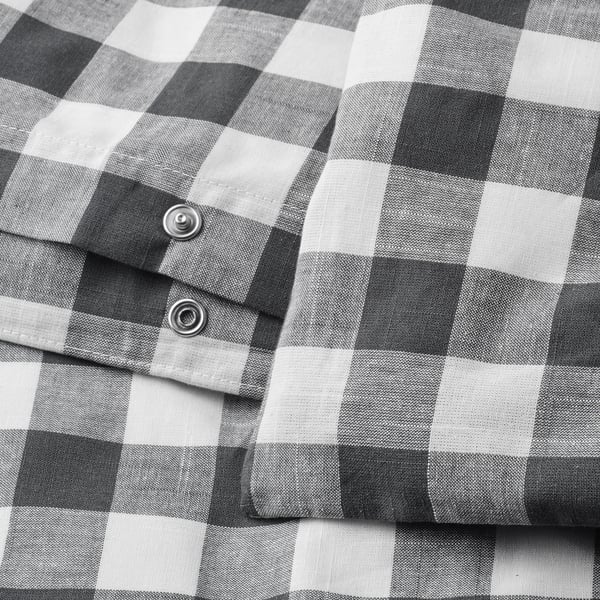 EKTANDVINGE - Duvet cover and pillowcase, anthracite white/check, 150x200/50x80 cm