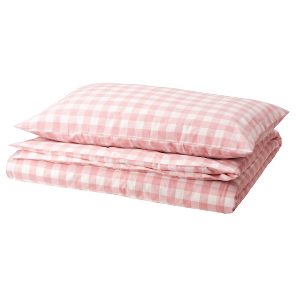 EKTANDVINGE - Duvet cover and pillowcase, light pink white/check, 150x200/50x80 cm