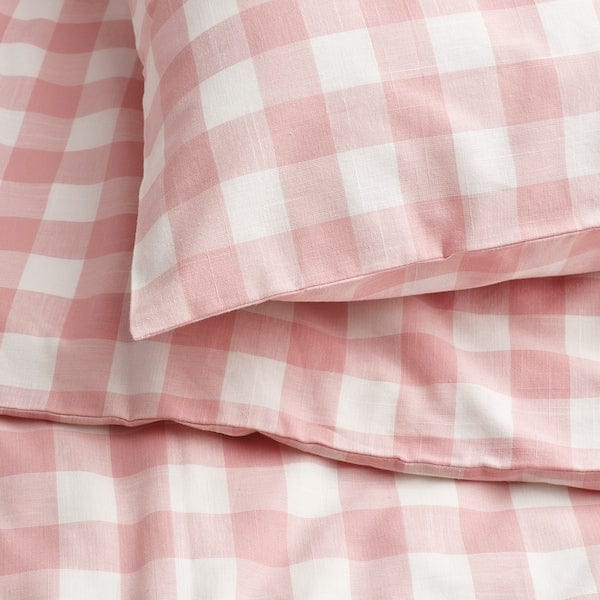 Ikea EKTANDVINGE - Duvet cover and pillowcase, light pink white/check, 150x200/50x80 cm