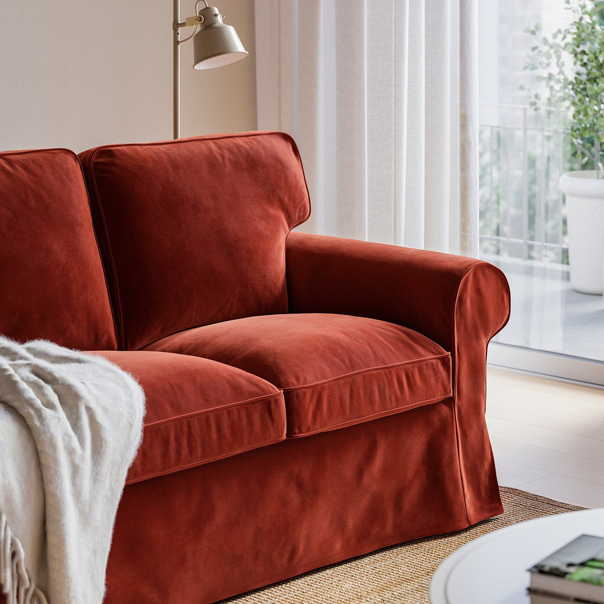 EKTORP 2-seat sofa, Alhamn deep orange-red, 179 cm