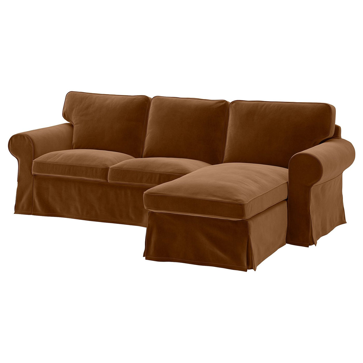 EKTORP 3-seat sofa with chaise longue, Alhamn dark yellow-brown, 252x88x88 cm