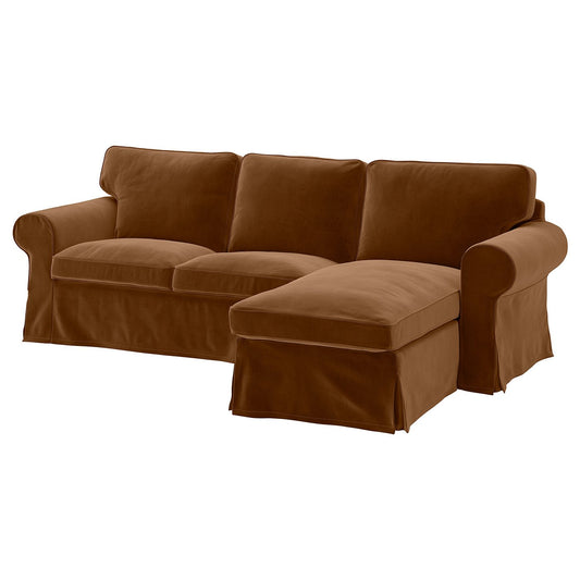 EKTORP 3-seat sofa with chaise longue, Alhamn dark yellow-brown, 252x88x88 cm