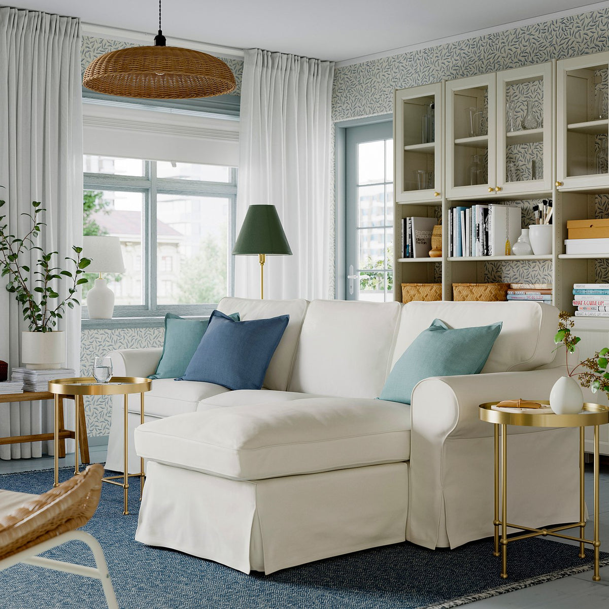 EKTORP 3-seat sofa with chaise longue, Blekinge white, 252x88x88 cm