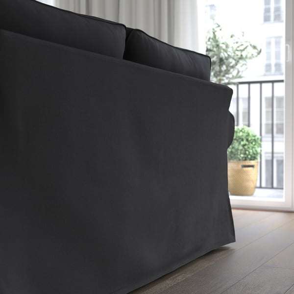 EKTORP - 3-seater sofa with chaise-longue, Hakebo dark grey ,