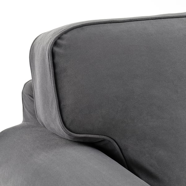 EKTORP - 3-seater sofa with chaise-longue, Hakebo dark grey ,