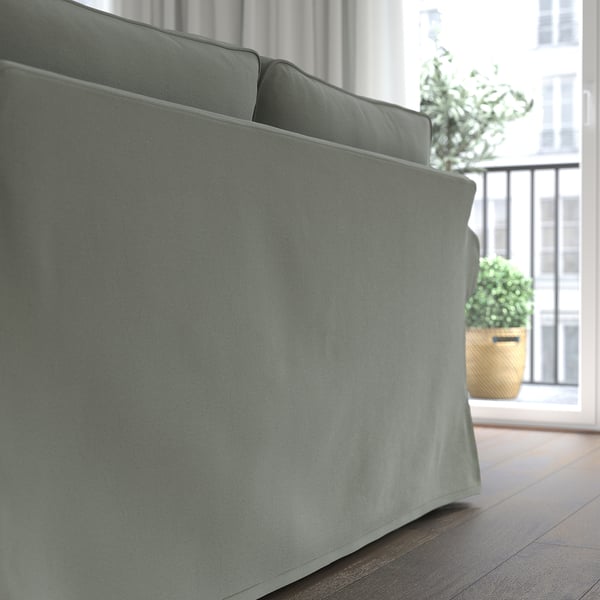EKTORP - 3-seater sofa with chaise-longue, Hakebo grey-green ,