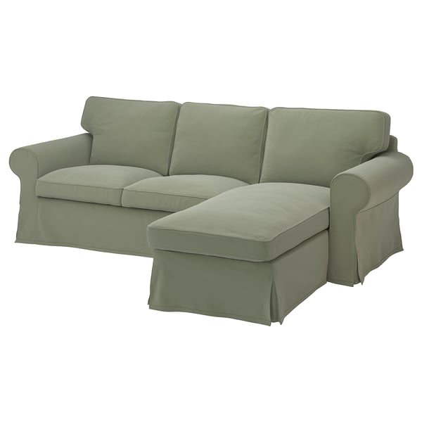 EKTORP 3-seat sofa with chaise longue, Hakebo grey-green, 252x88x163 cm