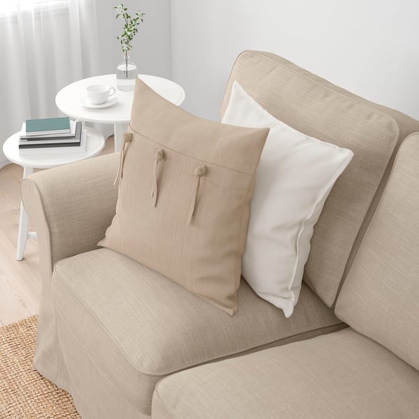 EKTORP 3-seat sofa, with chaise longue/Hillared beige, 252x88x88 cm