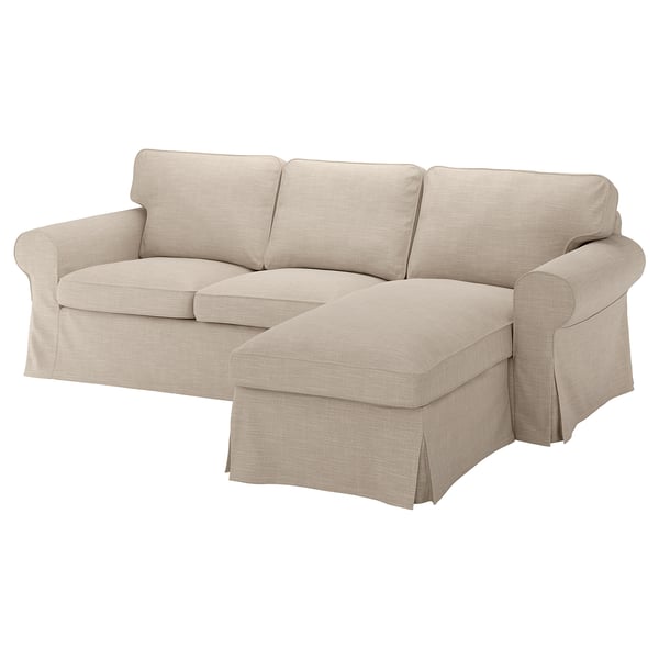 EKTORP 3-seat sofa, with chaise longue/Hillared beige, 252x88x88 cm