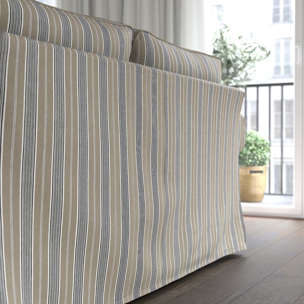 EKTORP - 3-seater sofa with chaise-longue, Karlshov beige/multicolour ,
