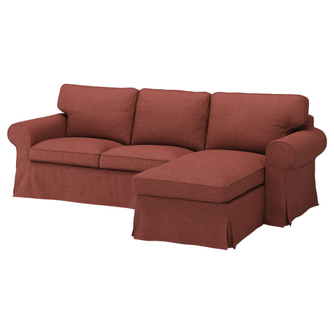 EKTORP 3-seat sofa with chaise longue, Kilanda brown-red, 252x88x88 cm