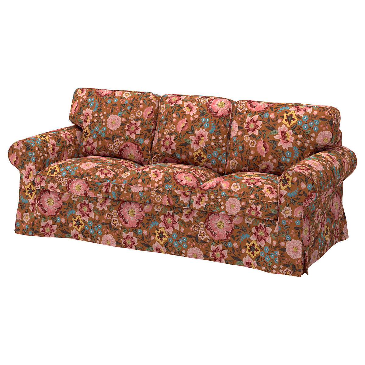EKTORP 3-seat sofa, Mångbyn brown/multicolour, 218 cm