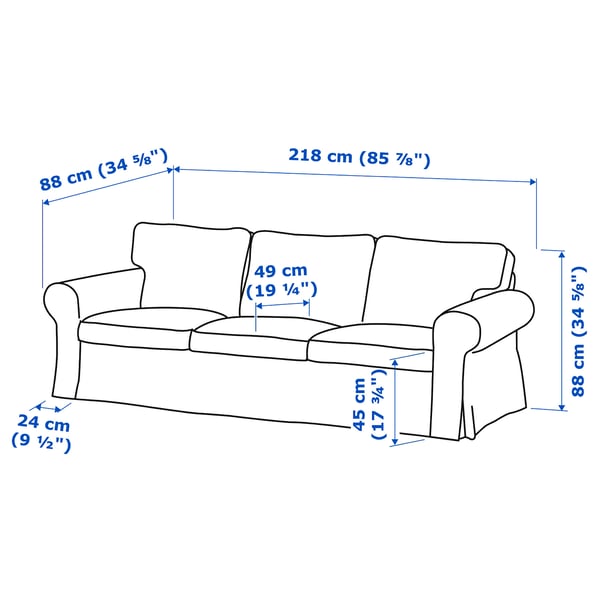 EKTORP 3-seat sofa, Tallmyra medium grey, 218x88x88 cm