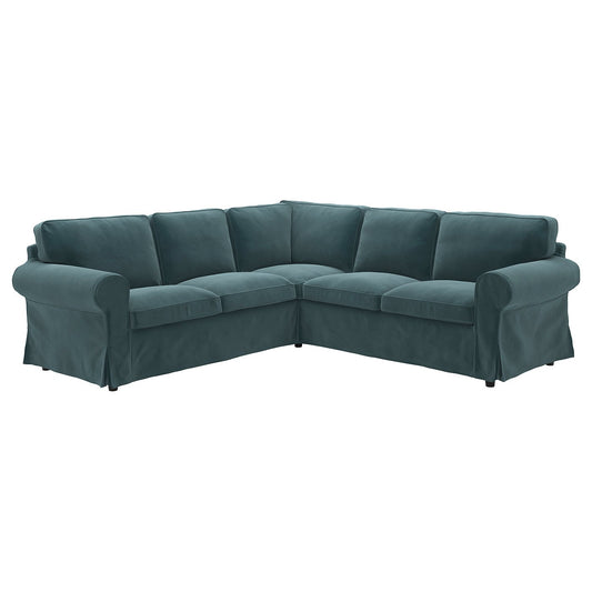 EKTORP corner sofa, 4-seat, Alhamn dark grey-blue