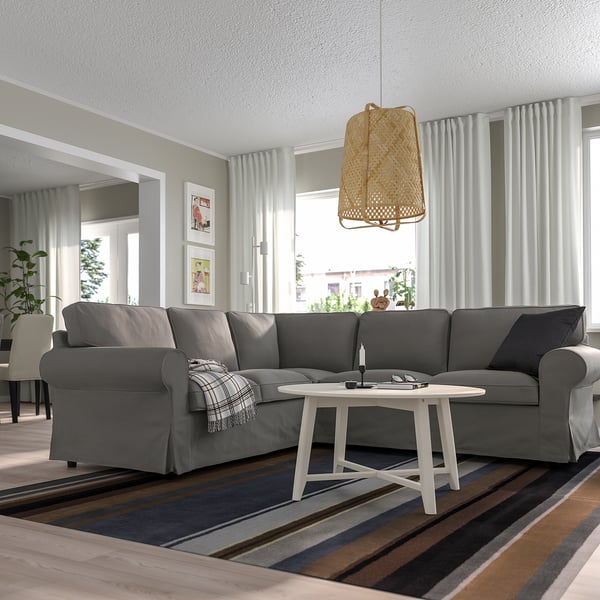 EKTORP corner sofa, 4-seat, Hakebo dark grey, 243x88x88 cm