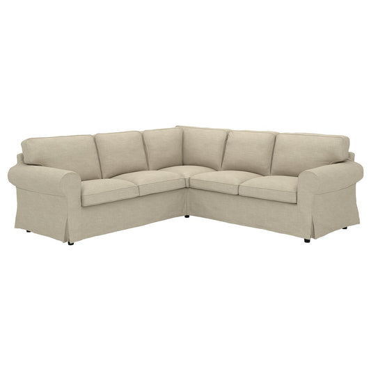 EKTORP corner sofa, 4-seat, Hemmesta light beige