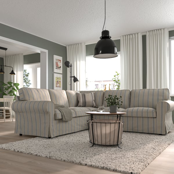 EKTORP - 4 seater corner sofa, Karlshov beige/multicolour ,