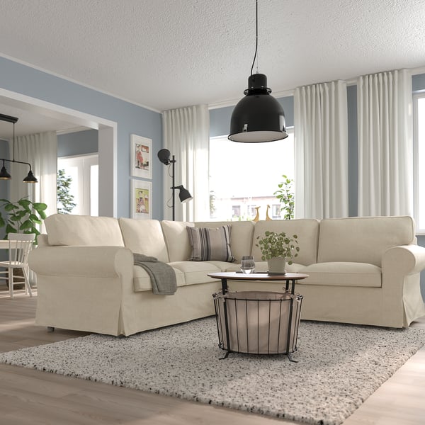 EKTORP corner sofa, 4-seat, Kilanda light beige, 243x88x88 cm