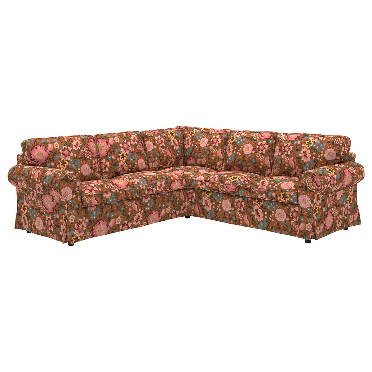 EKTORP corner sofa, 4-seat, Mångbyn brown/multicolour