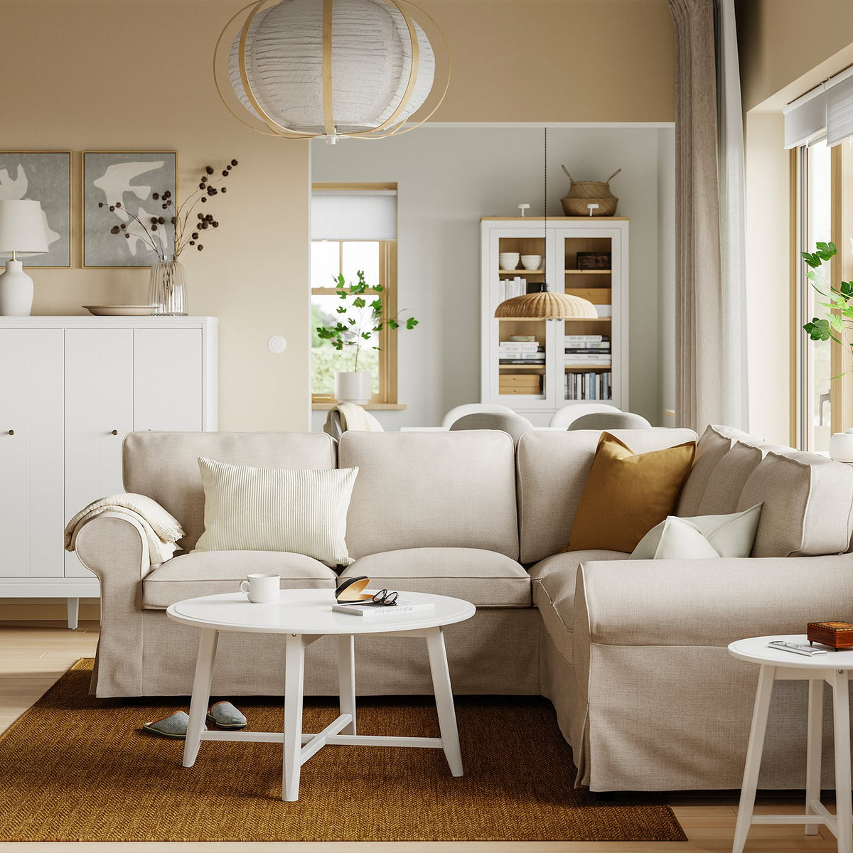 EKTORP corner sofa, 4-seat, Naggen grey-green