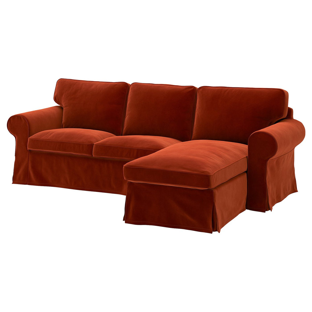 EKTORP cover f 3-seat sofa w chaise longue, Alhamn deep orange-red
