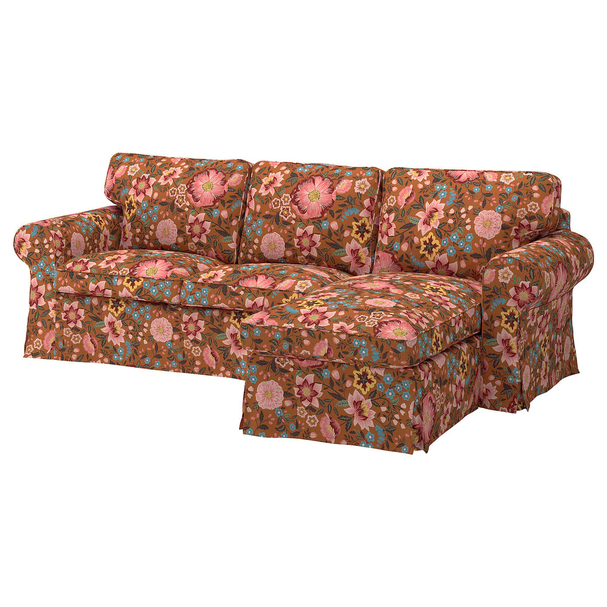 EKTORP cover f 3-seat sofa w chaise longue, Mångbyn brown/multicolour