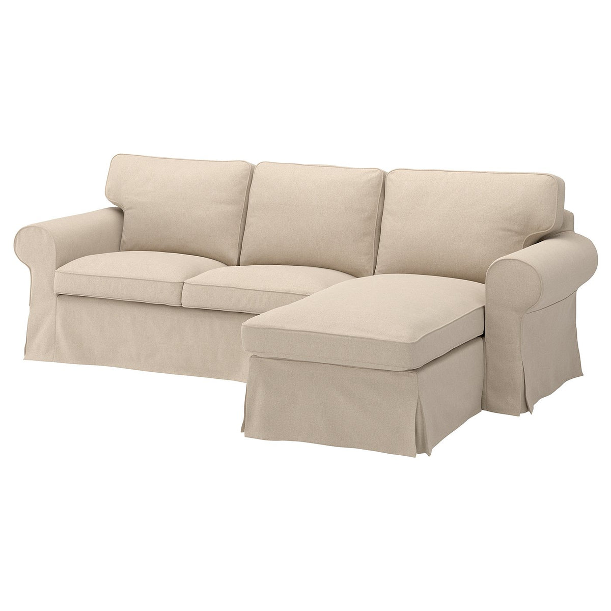 EKTORP cover f 3-seat sofa w chaise longue, Naggen beige