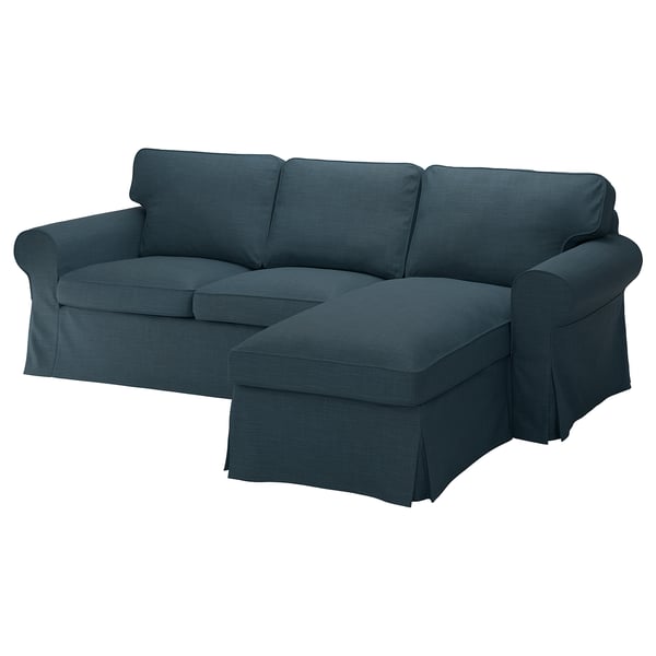 EKTORP cover for 3-seat sofa, with chaise longue/Hillared dark blue