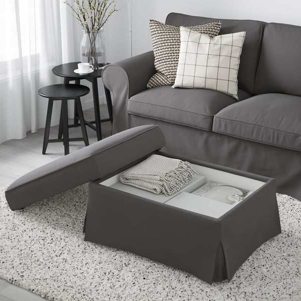 EKTORP footstool with storage, Hakebo dark grey, 82x62 cm
