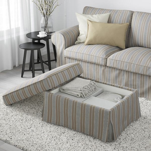 Ikea EKTORP - Footstool with storage, Karlshov beige/multicolour
