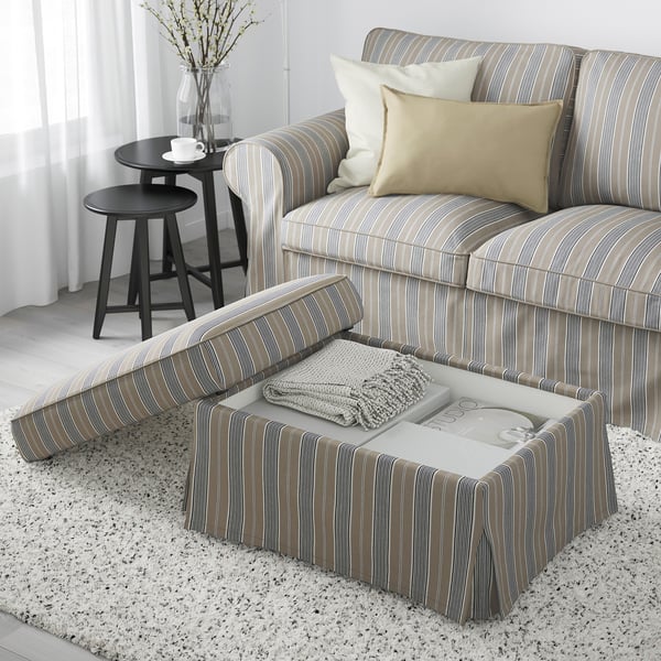 EKTORP - Footstool with storage, Karlshov beige/multicolour