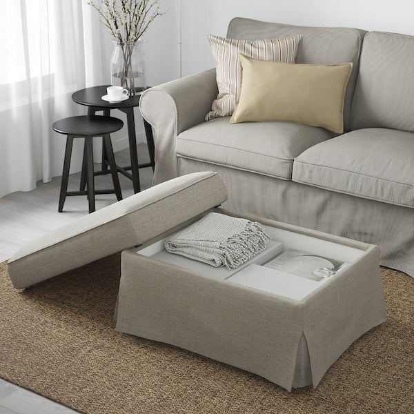 EKTORP - Footstool with storage, Kilanda light beige