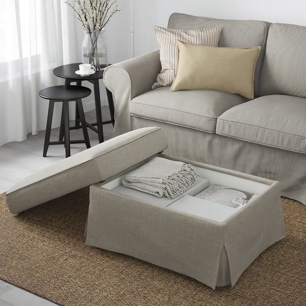 EKTORP - Footstool with storage, Kilanda light beige