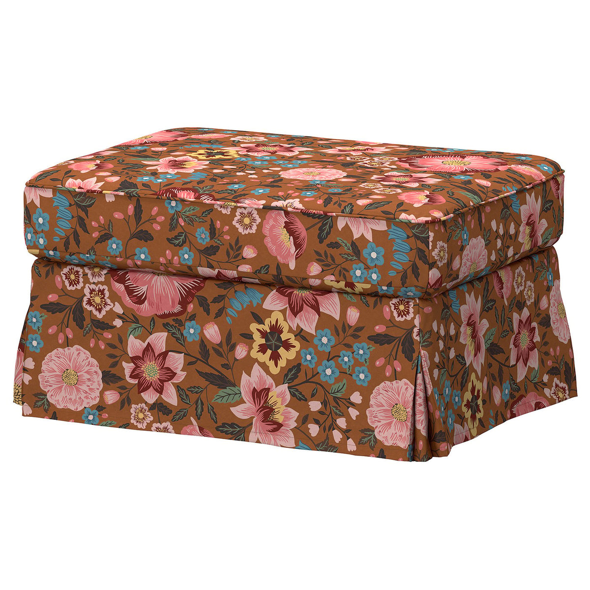 EKTORP footstool with storage, Mångbyn brown/multicolour, 82x62 cm