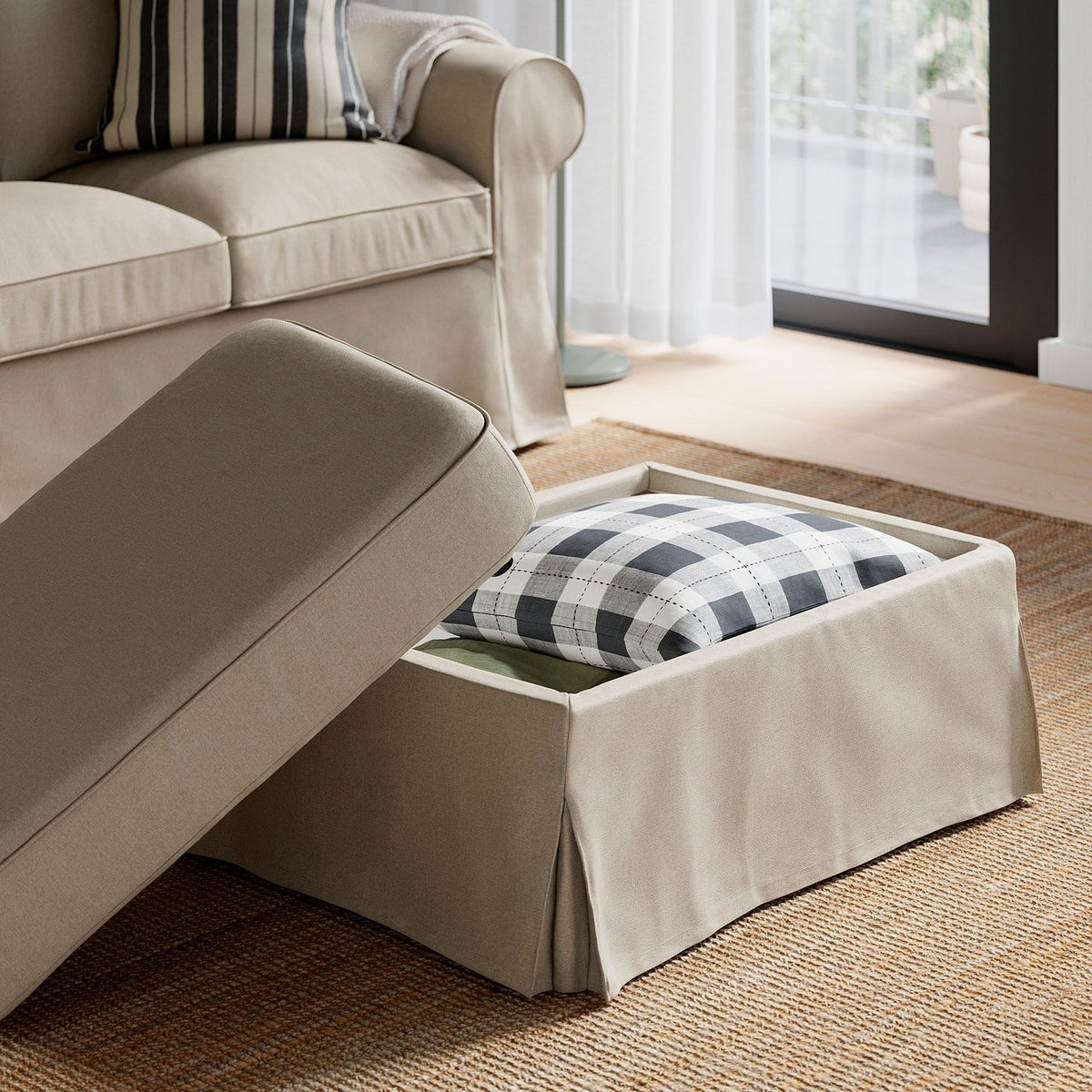 EKTORP footstool with storage, Naggen beige, 82x62 cm