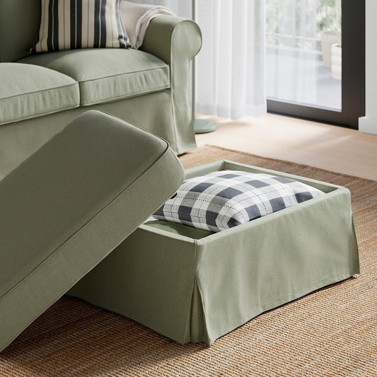 EKTORP footstool with storage, Naggen grey-green, 82x62 cm